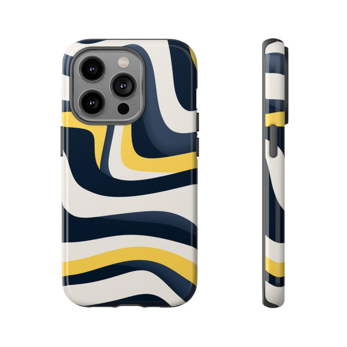 Abstracte Golvende Lijnen in Donkerblauw en Geel