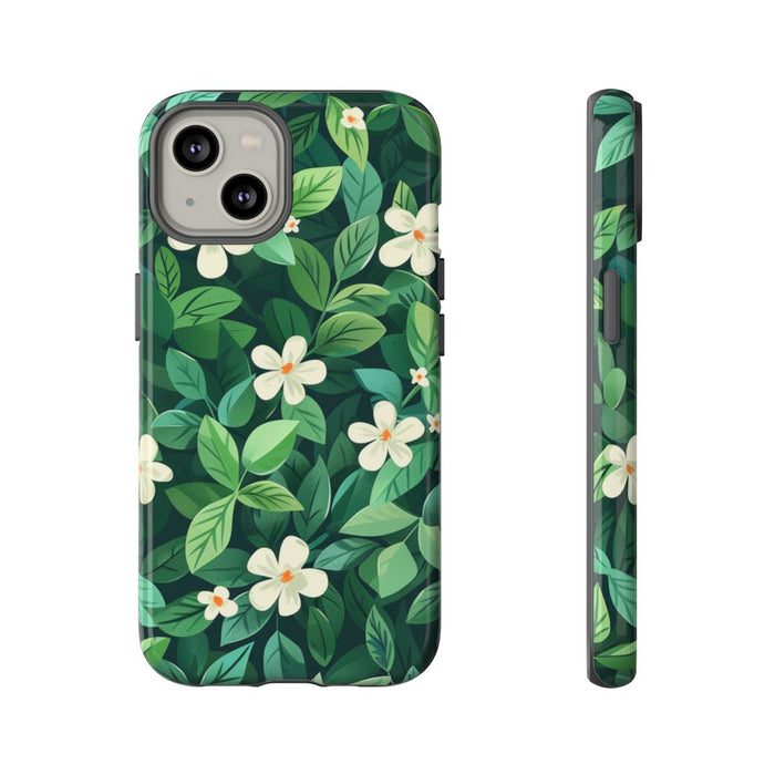 Groene Bladeren en Witte Bloemenpatroon