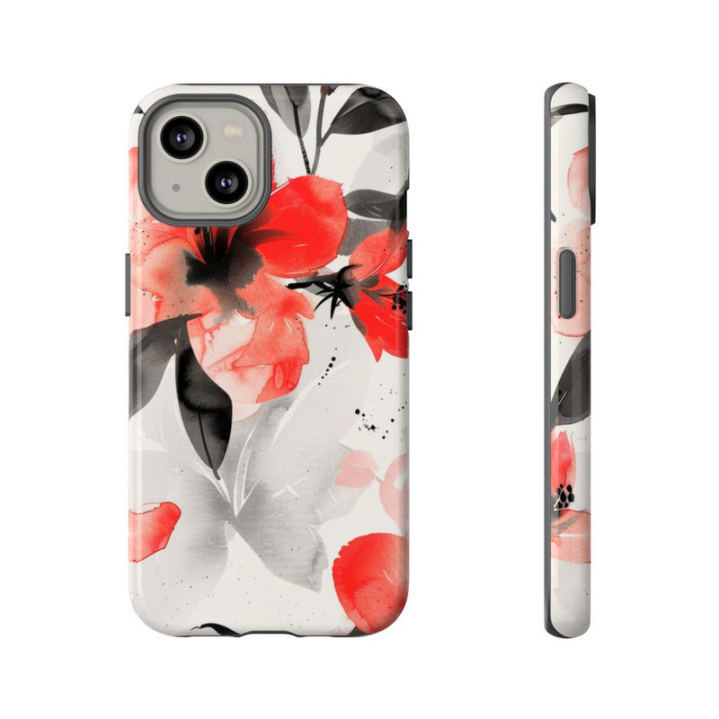 Rood-Zwart Waterverf Bloemenpatroon