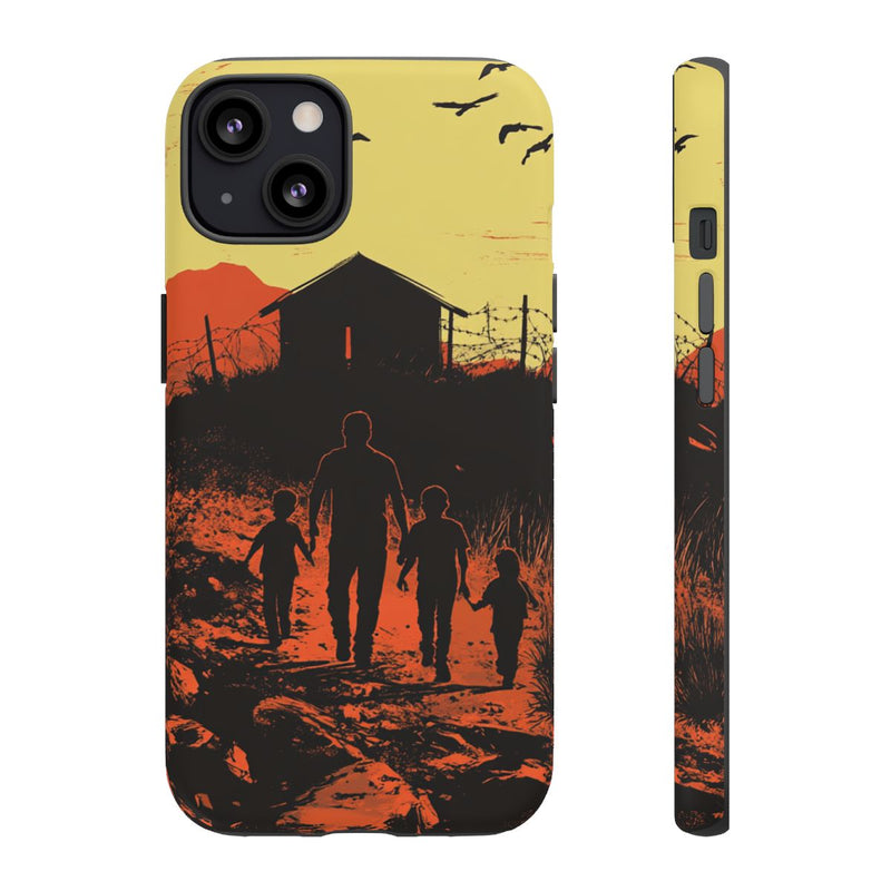 Gezin op Weg naar Prikkeldraadomheining