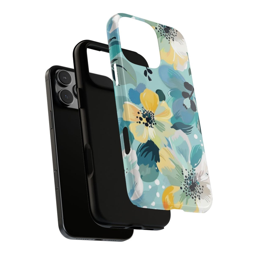 Turquoise Bloemenpatroon met Stippen
