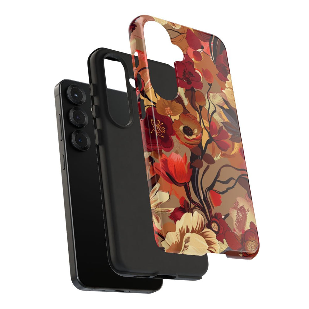 Warm Bloemenpatroon met Bourgondische en Oranje Kleuren