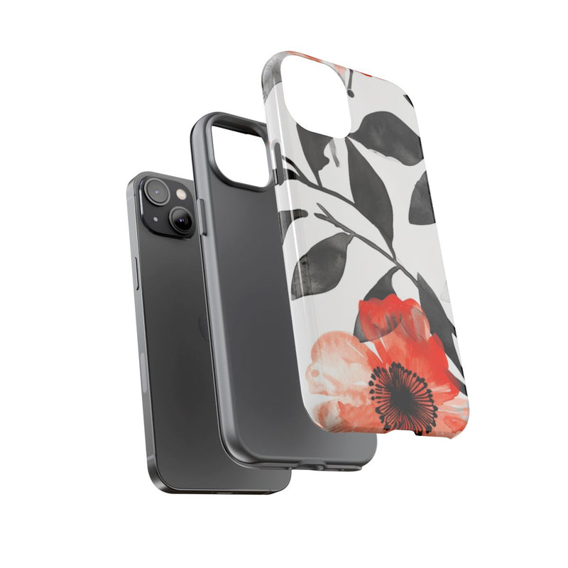 Rood-Zwart Waterverf Bloemenpatroon