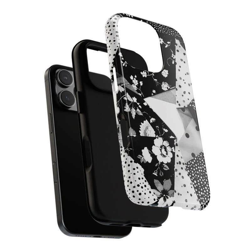 Monochrome Bloemen- en Polkadot Patchwork