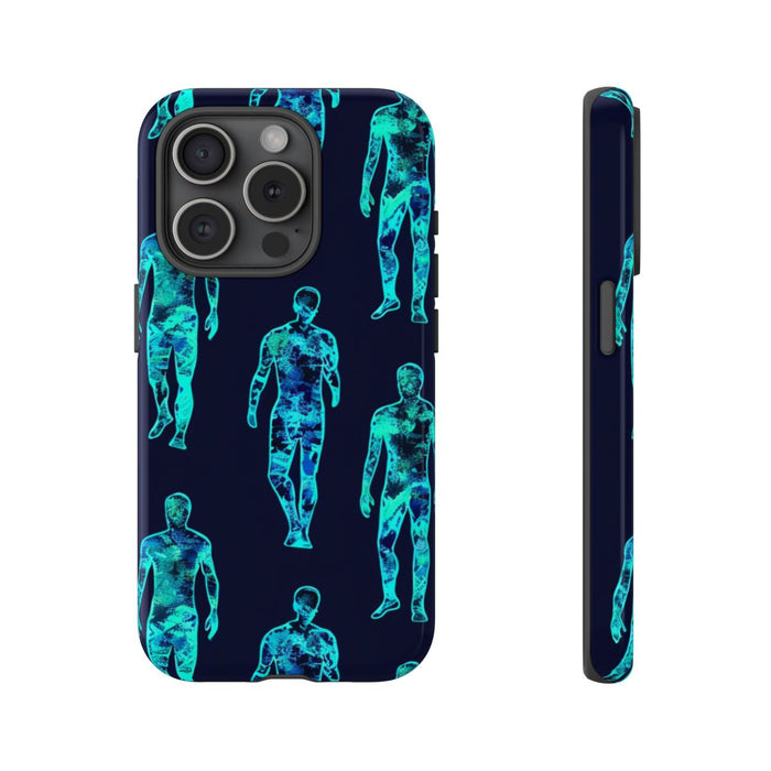 Blauw-Groene Neon Mensfiguren Patroon