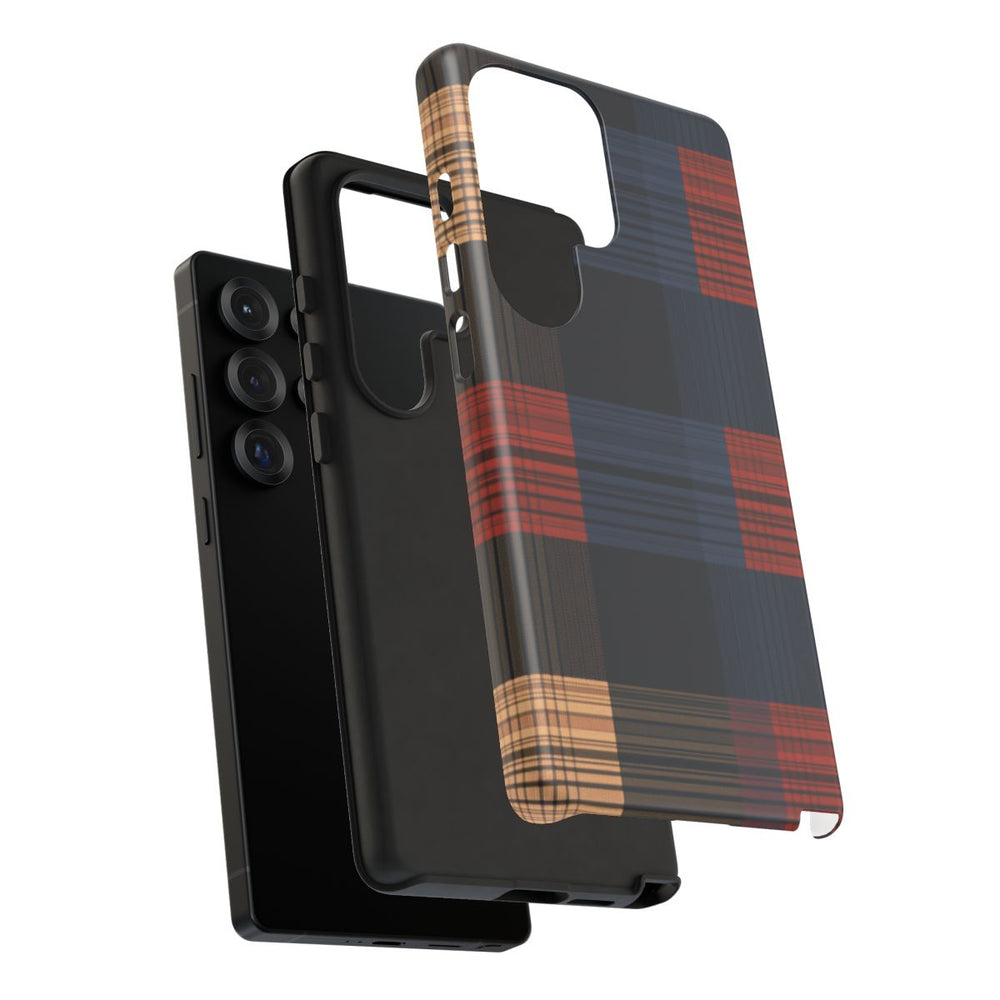 Caramel en Donkerblauw Geruit Patroon