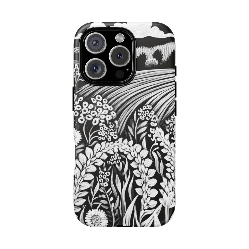 Zwart-Wit Bloemenveld Illustratie