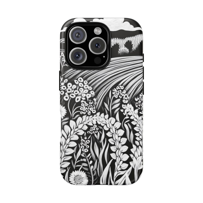 Zwart-Wit Bloemenveld Illustratie