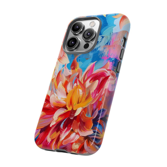 Levendige Dahlia Bloemen op Blauwe Abstracte Achtergrond