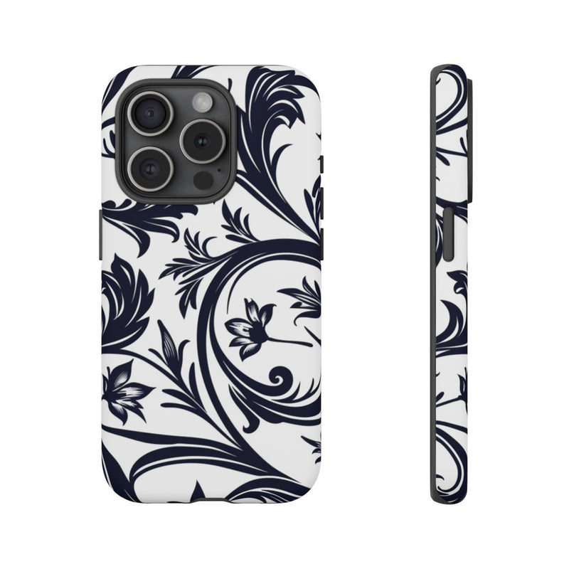 Zwart-Wit Bloemmotief met Sierlijke Krullen