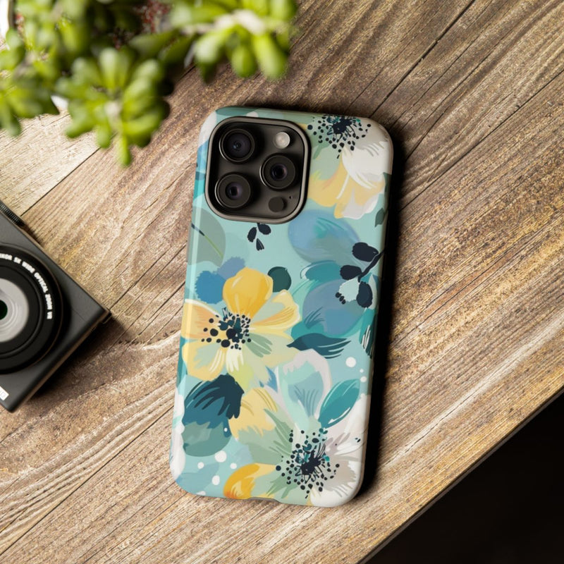 Turquoise Bloemenpatroon met Stippen