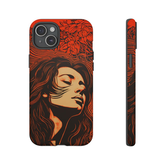 Linosnede Portret van Vrouw met Bloemen