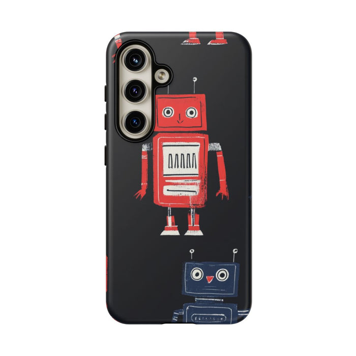 Retro Robotpatroon in Rood en Blauw