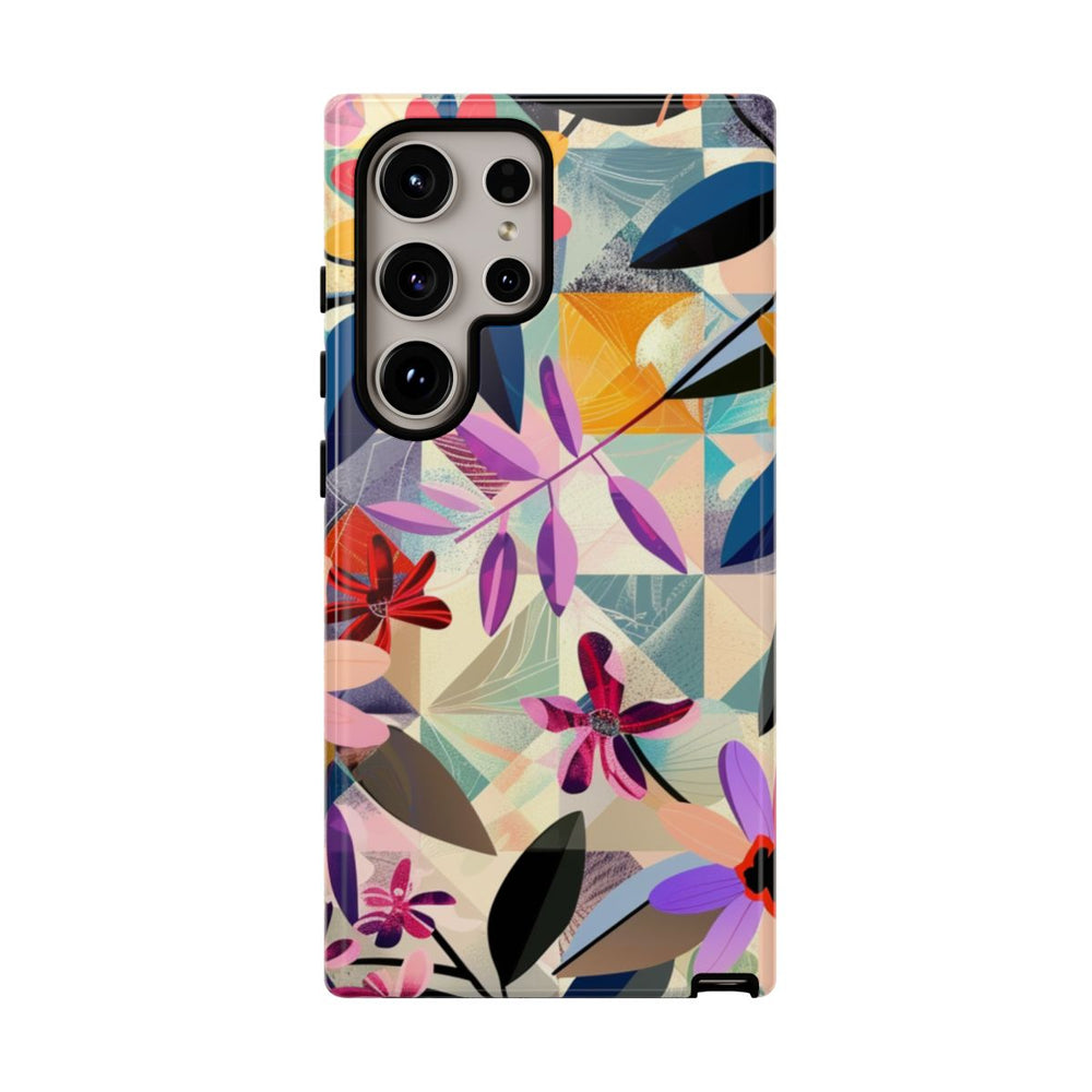 Kleurrijk Bloemenmotief met Geometrisch Patroon