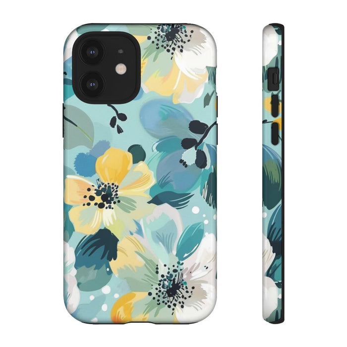 Turquoise Bloemenpatroon met Stippen