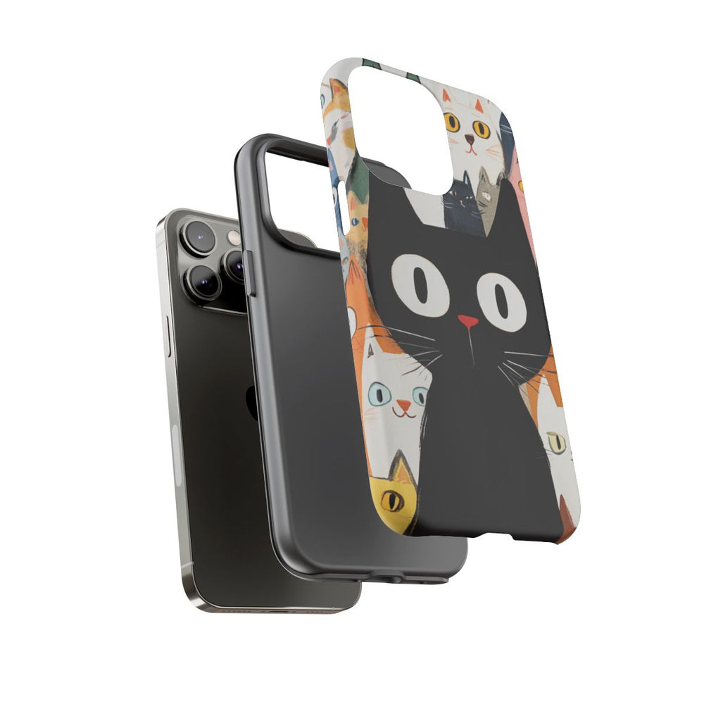 Grote Zwarte Kat met Kleurrijke Cartoonkatten