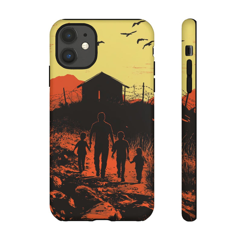 Gezin op Weg naar Prikkeldraadomheining