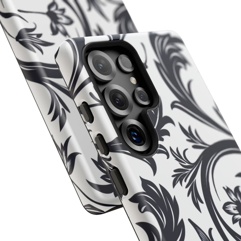 Zwart-Wit Bloemmotief met Sierlijke Krullen