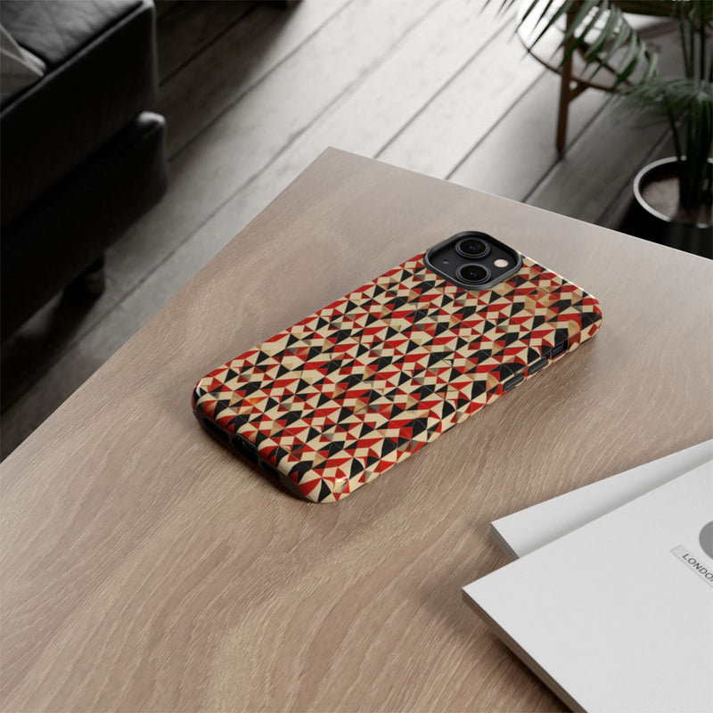 Geometrisch Abstract Patroon in Rood en Zwart