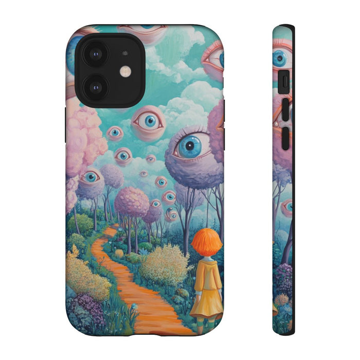 Surrealistische Zwevende Ogen in Pastelkleurige Tuin