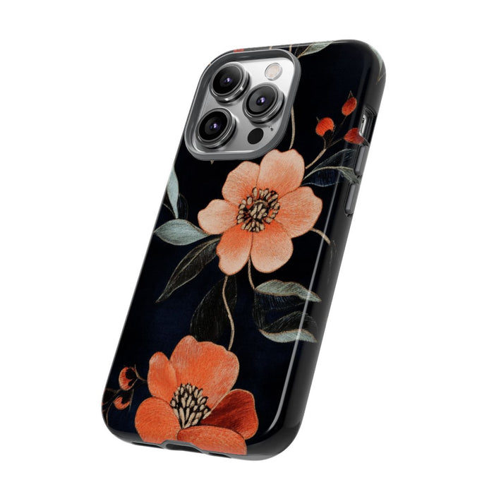 Oranje Geborduurd Bloemenpatroon