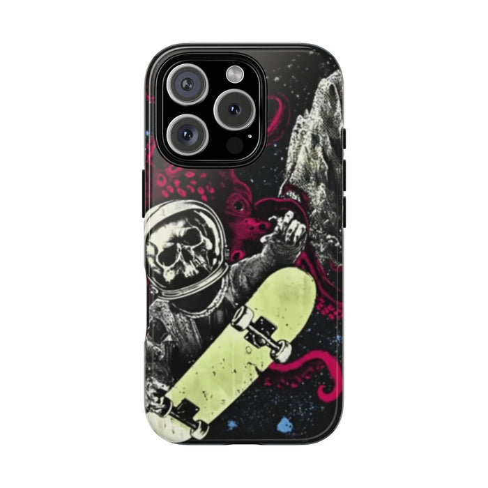 Schedel-Astronaut met Skateboard en Octopus