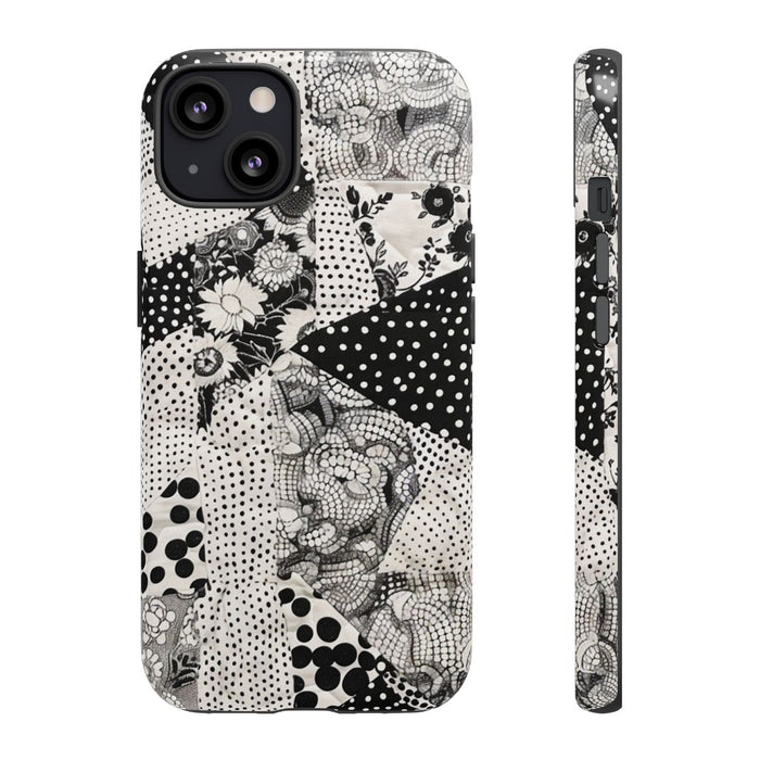 Zwart-Wit Patchwork met Bloemen en Stippen