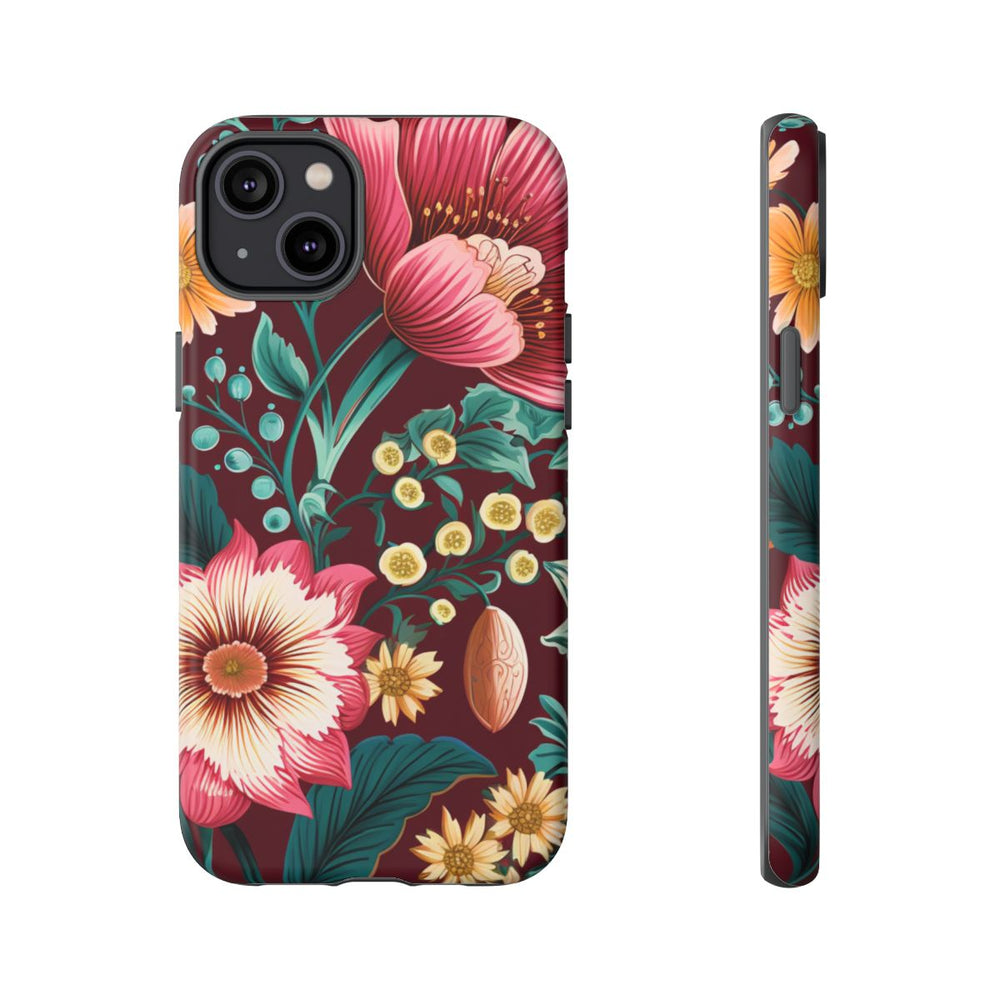 Botanisch Bloemenpatroon in Amber en Teal