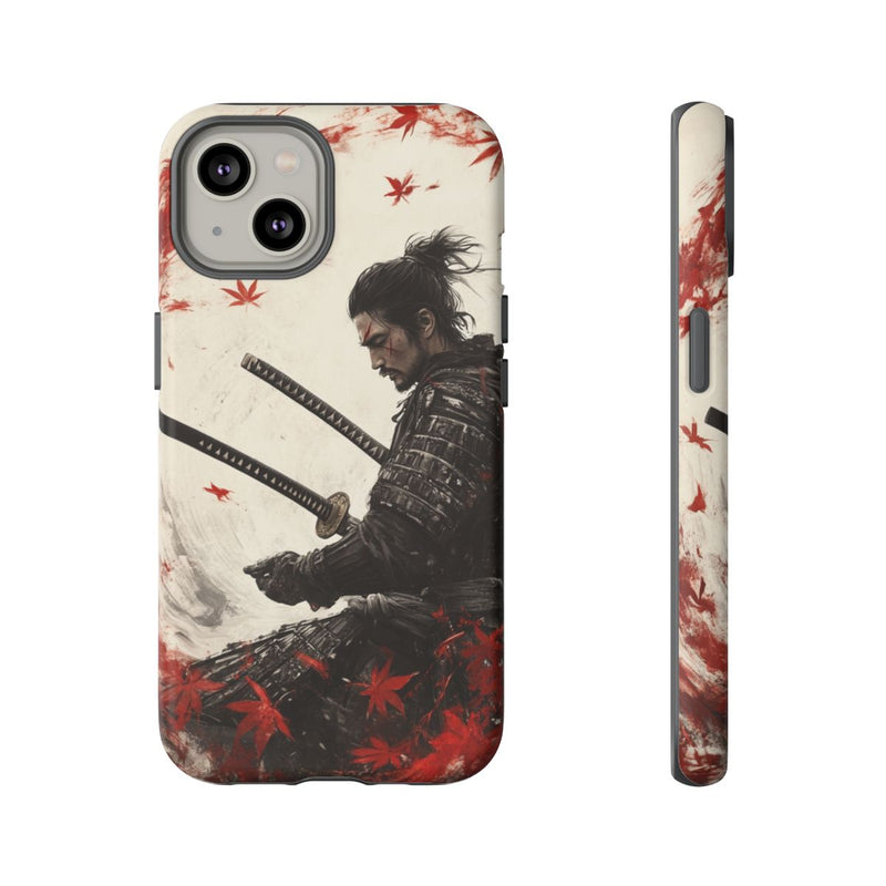 Samurai met Twee Katana’s en Rode Esdoornbladeren