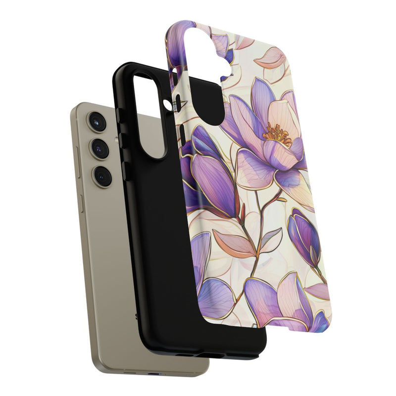 Paarse Magnolia’s in Glas-in-loodpatroon