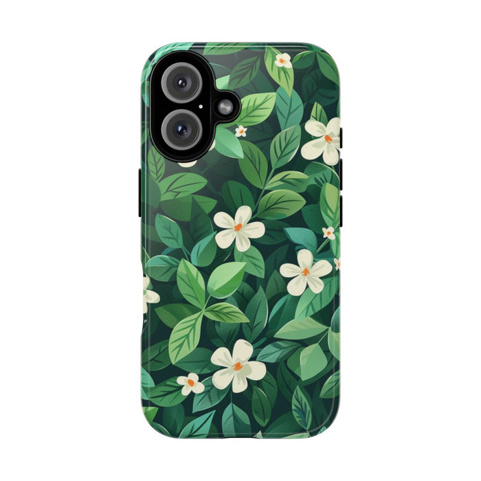 Groene Bladeren en Witte Bloemenpatroon