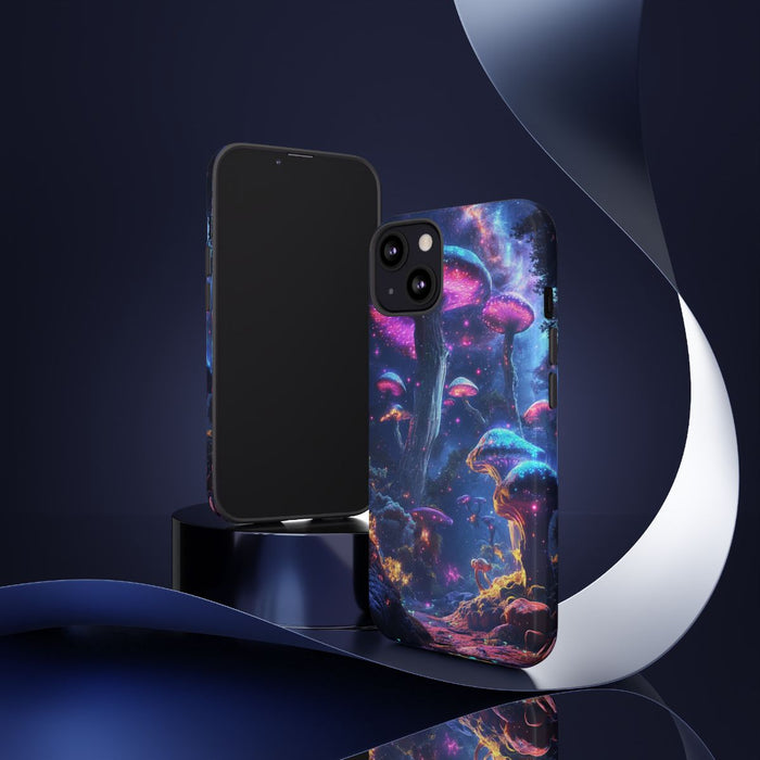 Glinsterende Bioluminescente Paddenstoelen in Kosmische Nacht