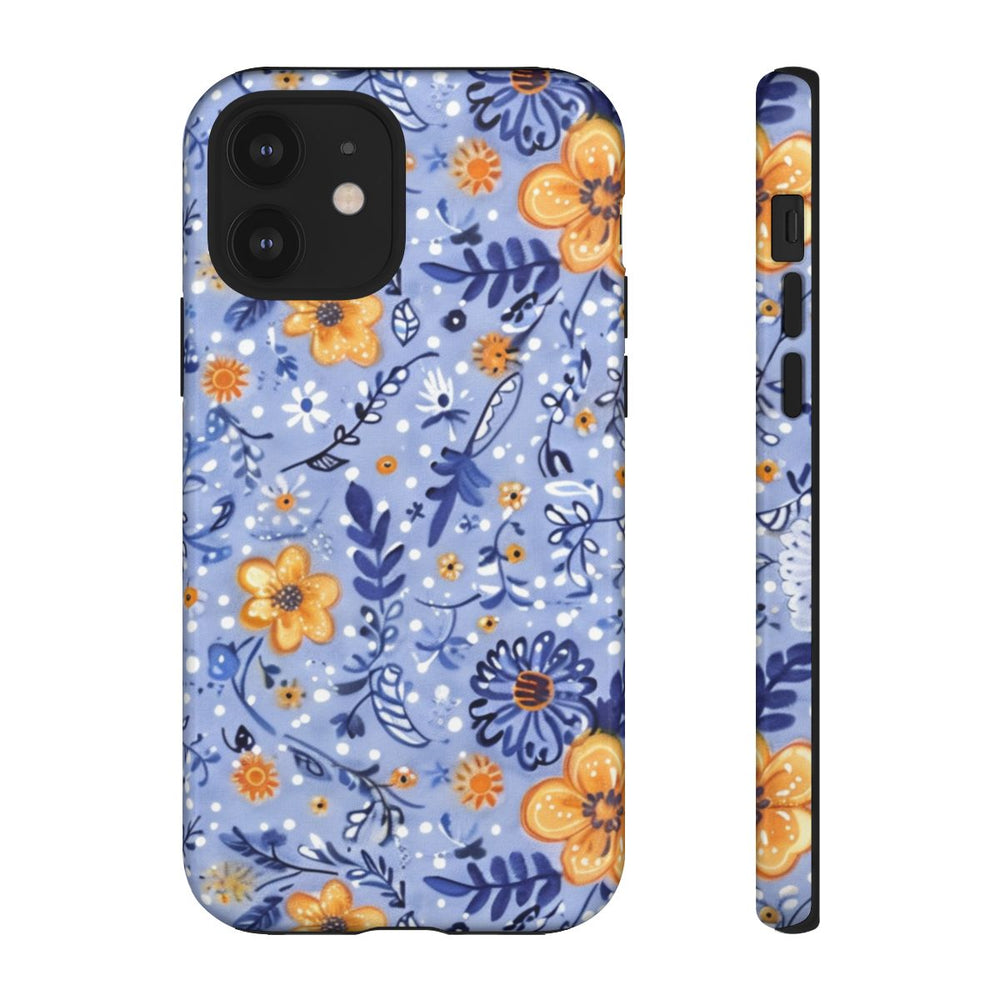 Blauw-Oranje Bloemenpatroon