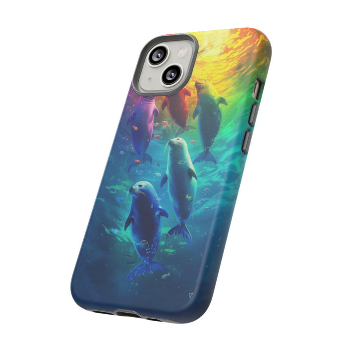 Kleurrijke Zeehonden Zwemmend Onder Stralend Licht