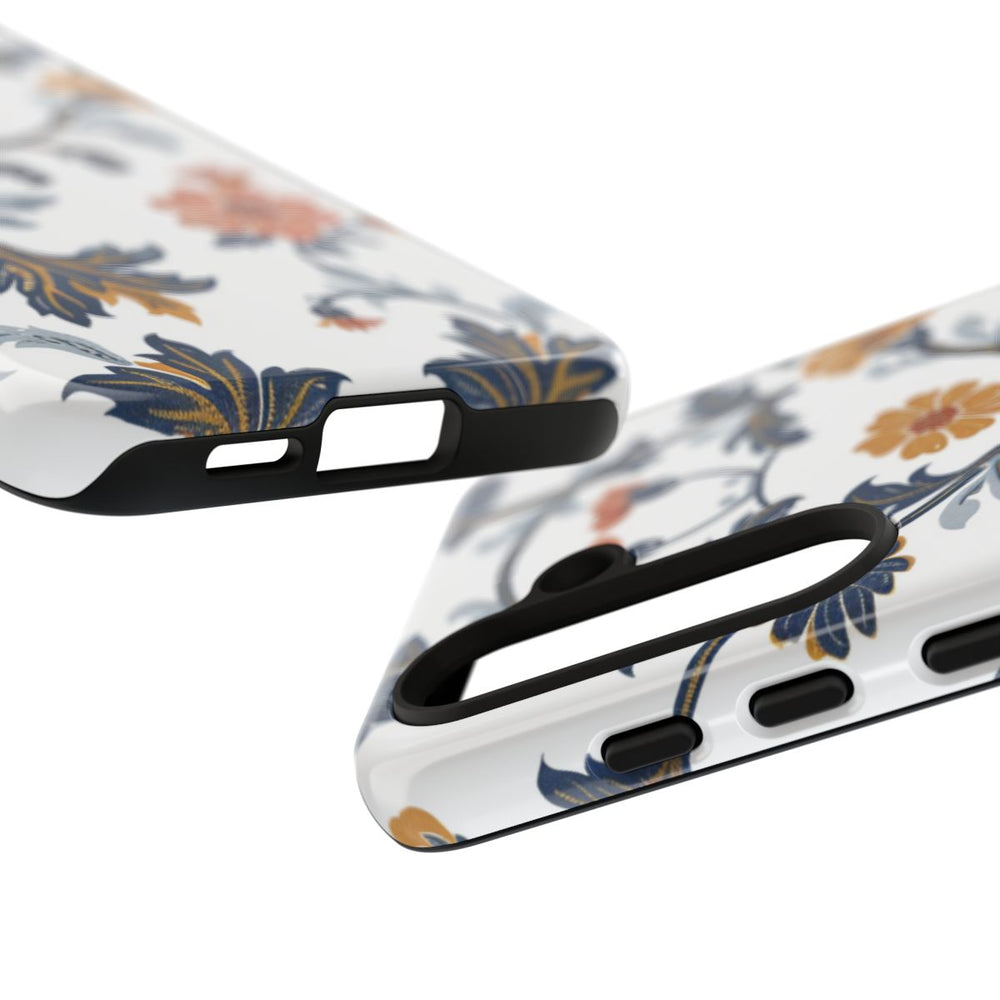 Retro Bloemenpatroon in Blauw en Oranje