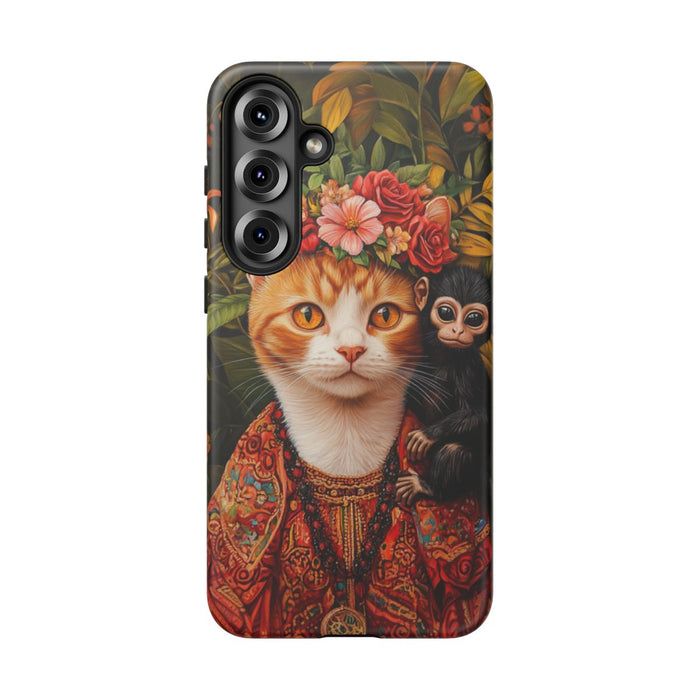 Gemberkleurige Kat met Bloemenkroon en Aapje