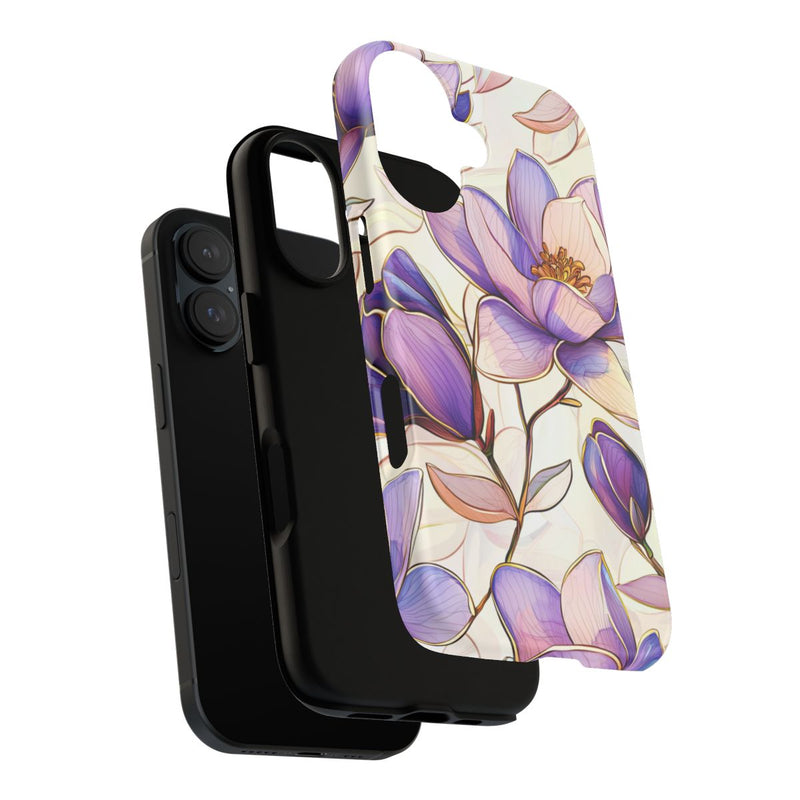 Paarse Magnolia’s in Glas-in-loodpatroon