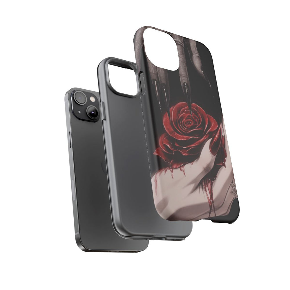 Donkere Gotische Handen met Bloedrode Roos