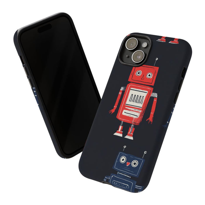Retro Robotpatroon in Rood en Blauw