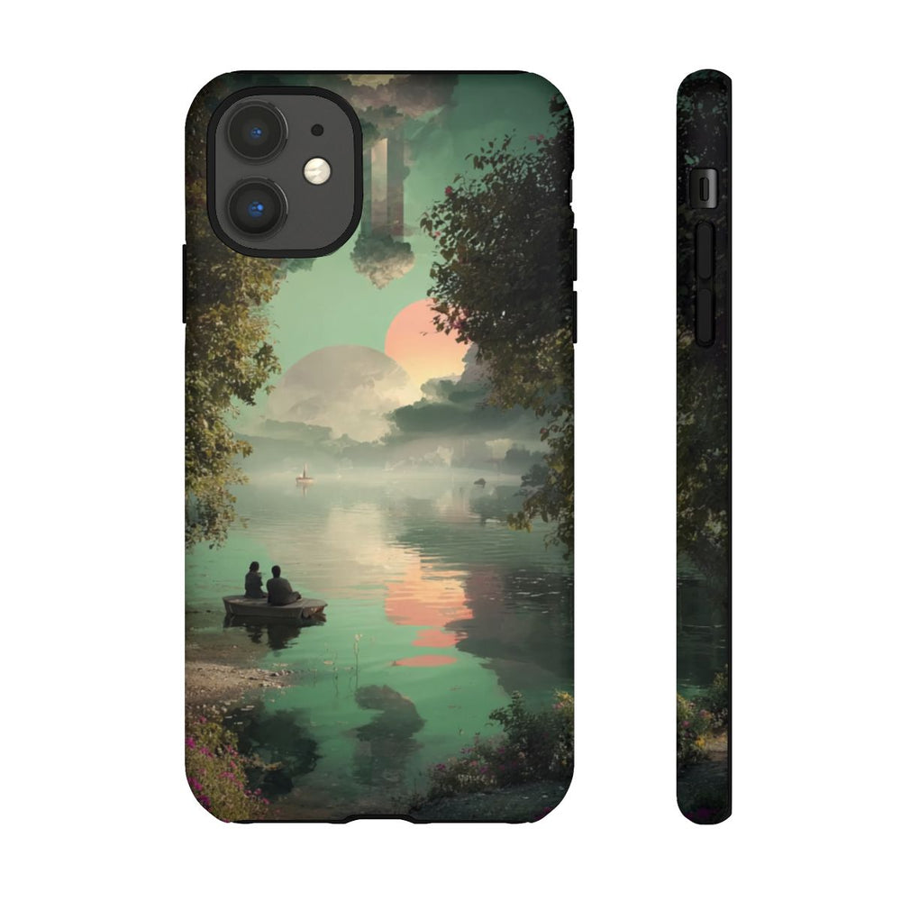 Sprookjesachtig Meerlandschap bij Zonsondergang met Twee Personen in Boot