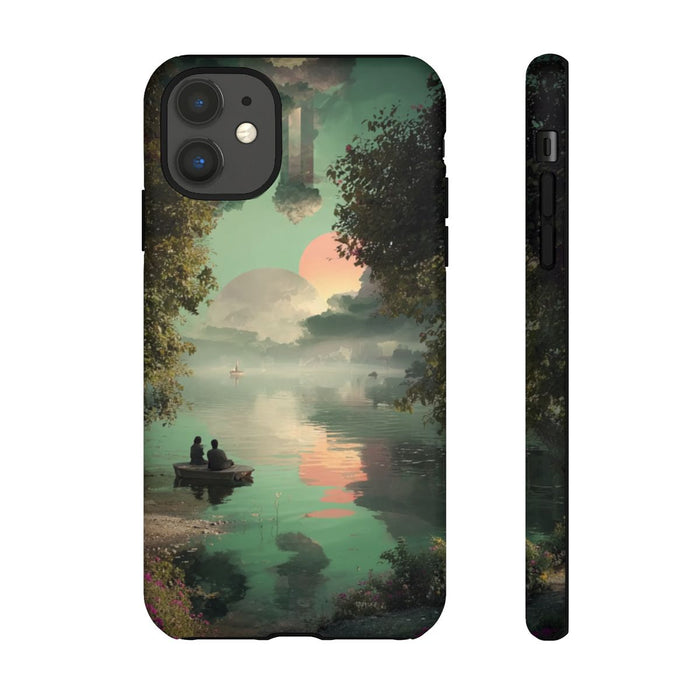 Sprookjesachtig Meerlandschap bij Zonsondergang met Twee Personen in Boot