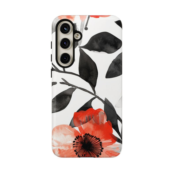 Rood-Zwart Waterverf Bloemenpatroon