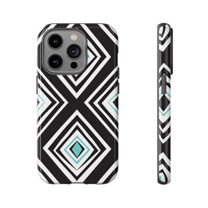 Geometrisch Zwart-Turquoise Diamantpatroon