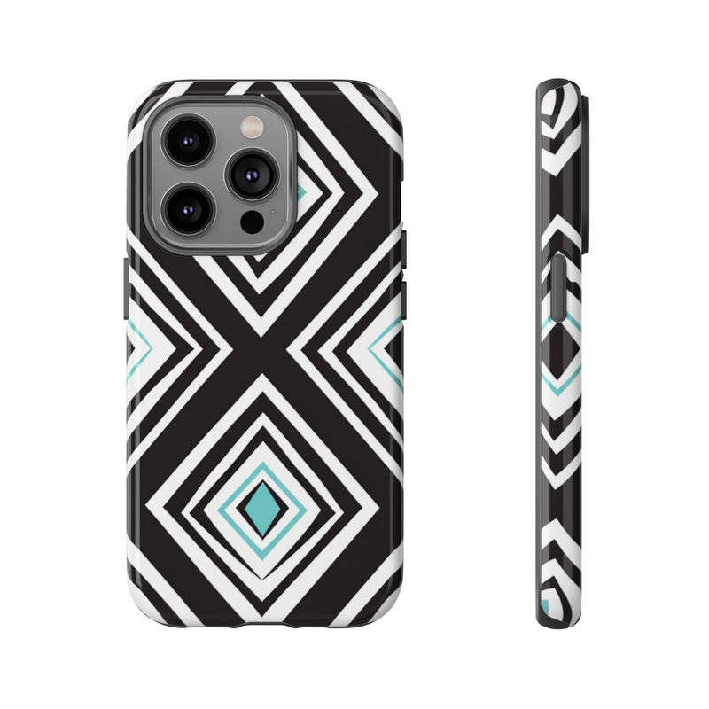 Geometrisch Zwart-Turquoise Diamantpatroon