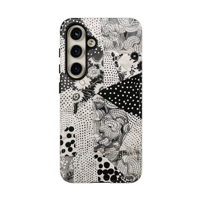 Zwart-Wit Patchwork met Bloemen en Stippen
