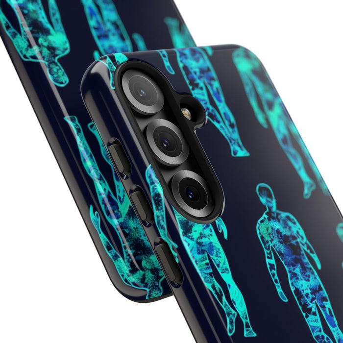 Blauw-Groene Neon Mensfiguren Patroon