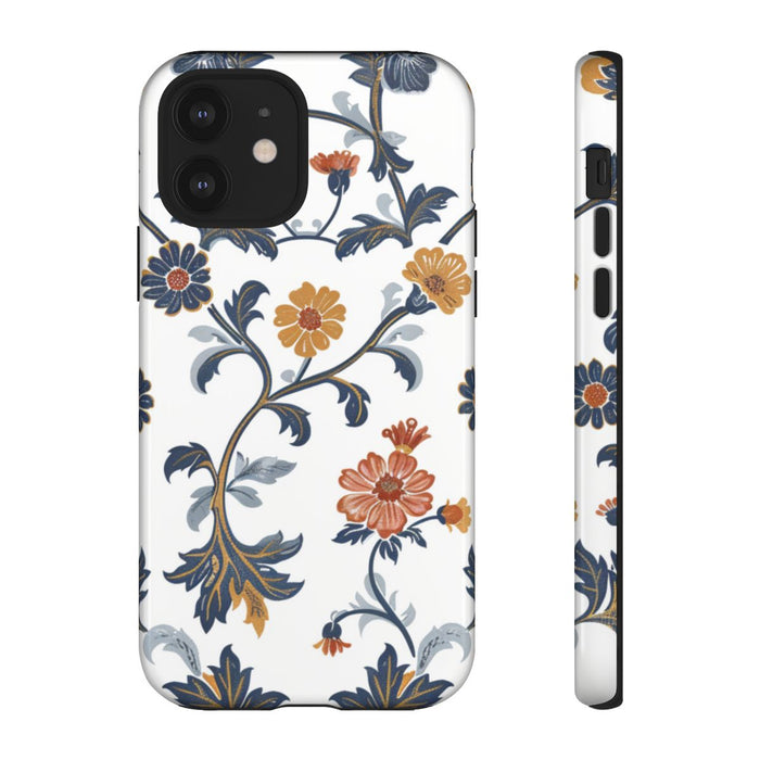 Retro Bloemenpatroon in Blauw en Oranje