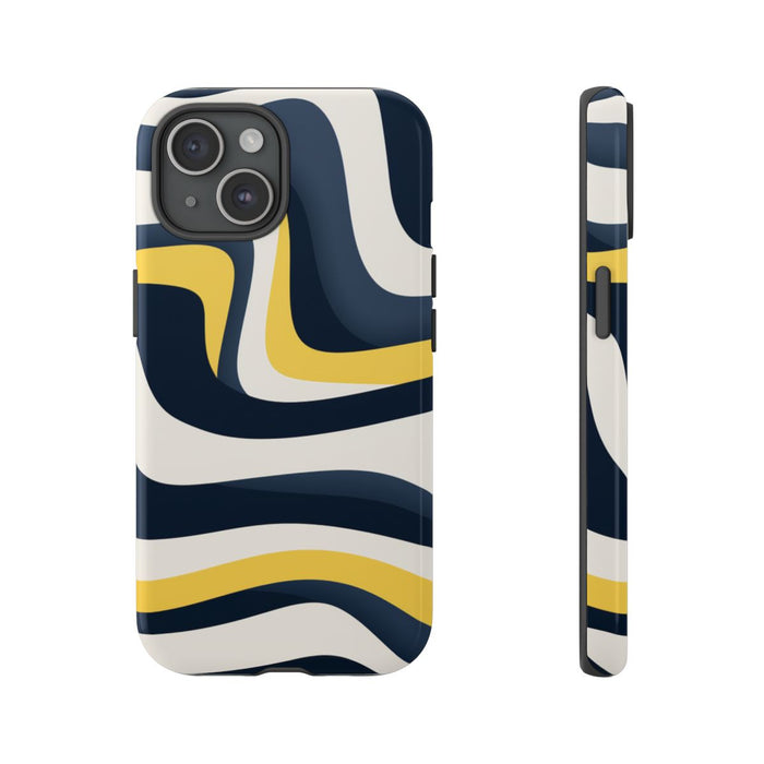 Abstracte Golvende Lijnen in Donkerblauw en Geel