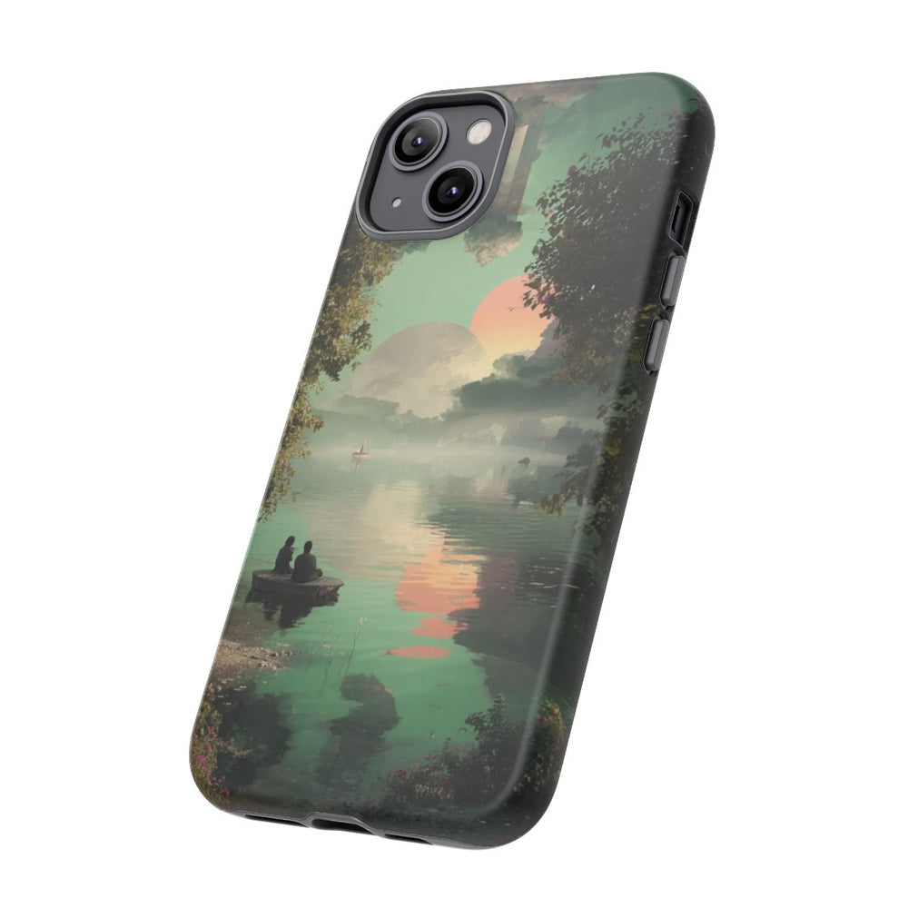 Sprookjesachtig Meerlandschap bij Zonsondergang met Twee Personen in Boot