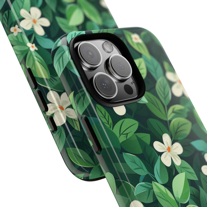 Groene Bladeren en Witte Bloemenpatroon